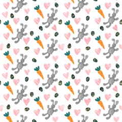 Watercolor Easter animals seamless carrot and rabbit pattern for wrapping paper and fabrics and linens