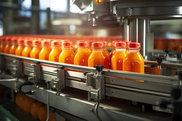 Fotobehang Drink factory production line fruit juice beverage product © Boraryn