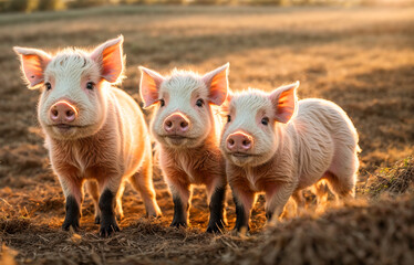 Cute little pig on the farm