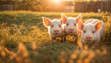 Cute little pig on the farm