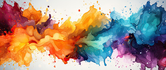 Abstract creative rainbow color background. Watercolor plashes on white background.