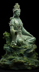 Fototapeta na wymiar A green jade statue sitting on top of a rock
