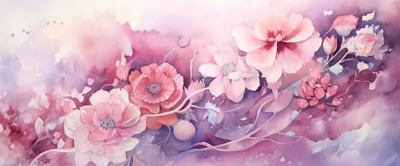 an image of pink floral watercolor painting Generative AI