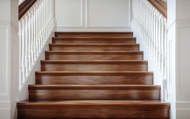 Elegant Wooden Staircase with Classic White Balusters in Modern Home