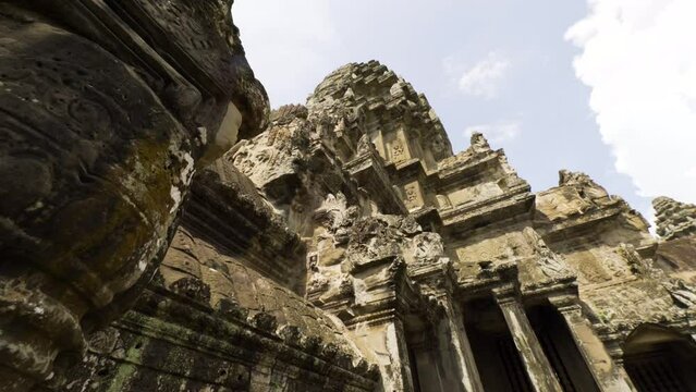 Cinematic gimbal shot of Angkor Wat archaeological site in Cambodia