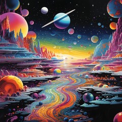 Psychedelic surreal landscape water painting beautiful art Ai generated art