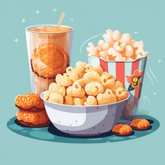 Puffed foodflat corn puffs caramel popcorn illustration picture AI generated art - obrazy, fototapety, plakaty