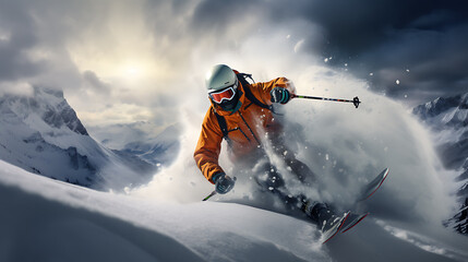 Naklejka na ściany i meble beautiful photography of ski winter season, snow, ultra HD