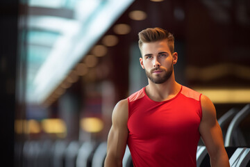 Fototapeta premium Portrait of young smiling muscular man in gym. Healthy lifestyle. sport concept