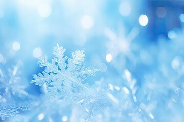 Fototapeta na wymiar Snowflakes on blue bokeh background. Christmas and new year concept