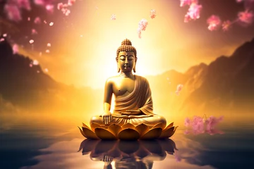 Foto op Canvas a statue of a buddha on a lotus flower © Dogaru