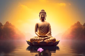 Fototapeten a statue of a buddha on a lotus flower in water © Dogaru