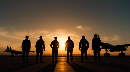 A group of military men standing in front of an airplane. AI Generated
