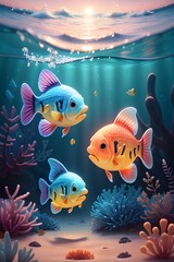 Three colorful fish underwater.