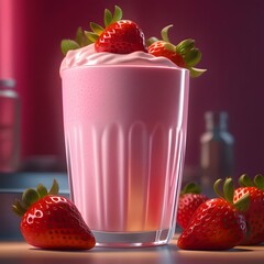 Tasty strawberry milkshake with whipped cream on top.