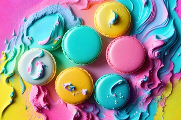 Sweet tasty colorful macarons.