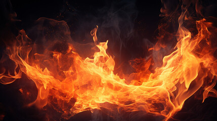 Fototapeta na wymiar Des flammes et du feu sur un fond noir. Arrière-plan pour conception et création graphique.