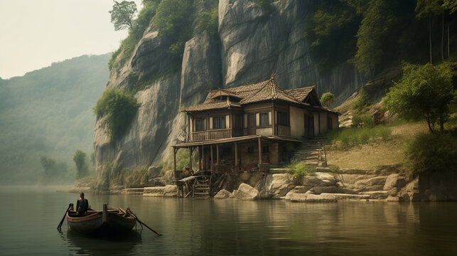 River house. AI Generated