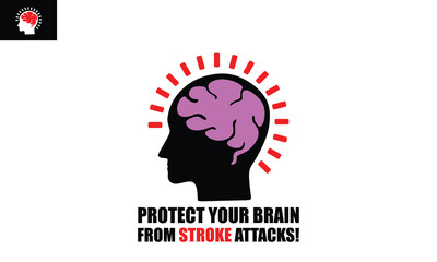 PROTECT YOUR BRAIN FROM STROKE ATTACKS LOGO, silhouette of a man head with brain stroke.