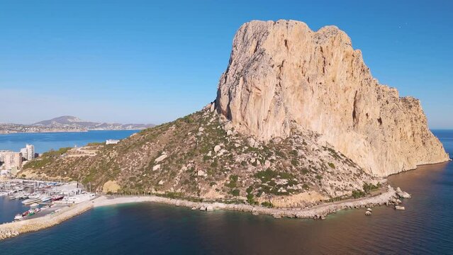 Aerial drone view of the mountain in Calpe, Costa Blanca Spain