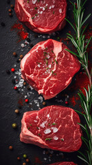 Raw beef steak herbs de shank fresh meat banner background image AI generated art