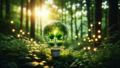 Foto op Aluminium Light bulb with plant in nature - renewable energy source, sustainable development and responsible environmental ecology concept © ibreakstock