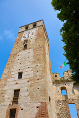 Beautiful view of the city gate in the historic centre of Castellaro Lagusello, Monzambano, Lombardy, Italy.