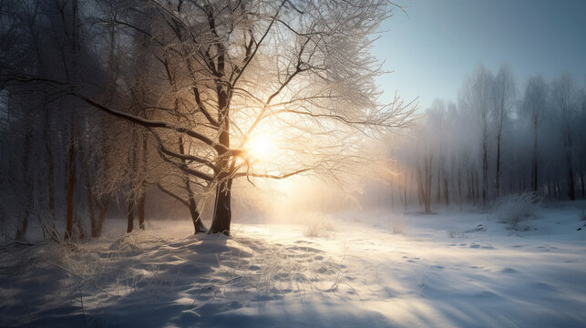 Beautiful winter landscape. AI Generated