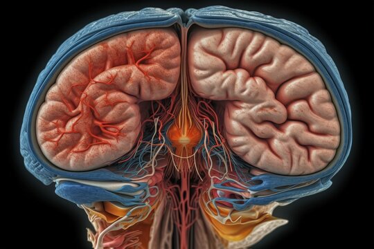 Close up of human brain showing neurons firing and neural extensions, limbic system Mammillary pituitary gland, amygdala thalamus, cingulate gyrus, corpus callosum, hypothalamus.