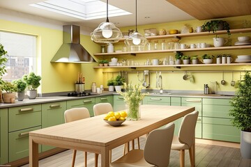 Avocado Delight: A Fresh and Contemporary Design in a Modern Kitchen Scene