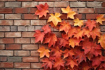 Naklejka na ściany i meble Autumn Leaf Colors on Aged Brick Wall Texture