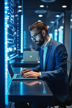IT technician working on network programming with online technology. Protecting information on the internet with cyber security management. High quality photo