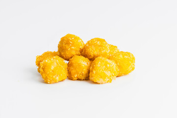 Breaded Chicken Inner Fillet, Chicken Breaded Raw Meat. Fast cooking.Breaded Chicken nuggets Fillet with salad on a White Background,food at home. Fast homemade food.Chicken breaded schnitzels.