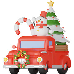 Naklejka premium Christmas Car 3d Illustration