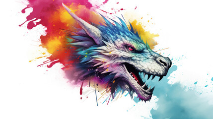 Vibrant-colored Asian dragon, graffiti technique
