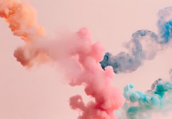 abstract figures of smoke and steam of colors on a white and pale pink background