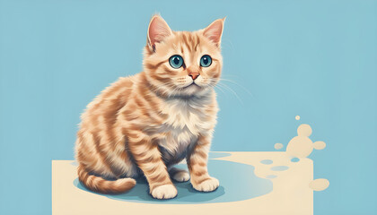 Obraz premium cat looking up on a solid blue background