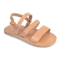 Cute and trendy handmade leather baby sandals on white background
