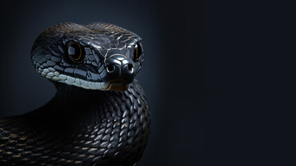 Fototapeta premium Black snake in alert position isolated on gray background