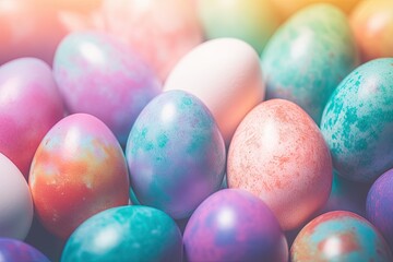 Fototapeta na wymiar Colorful Easter Eggs on Grainy Blurred Gradient Background