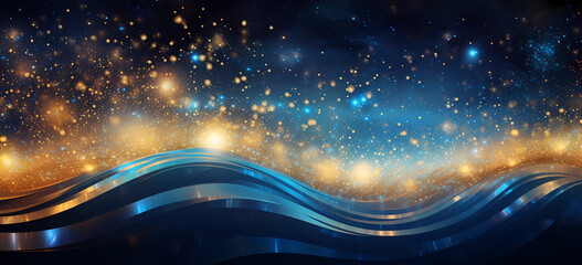 A blue background with gold lights - Powered by Adobe