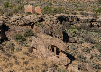 View across canyon of Rim Rock House in Hovenweep National Monument