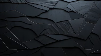 Foto op Canvas Fond d'un mur noir, texture ardoise, brique, charbon. Ambiance sombre. Arrière-plan pour conception et création graphique. © FlyStun