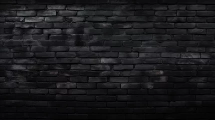 Foto op Canvas Fond d'un mur noir en intérieur, texture plâtre, briques. Ambiance sombre. Arrière-plan pour conception et création graphique. © FlyStun
