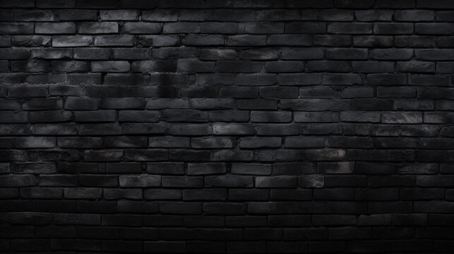 Fond d'un mur noir en intérieur, texture plâtre, briques. Ambiance sombre. Arrière-plan pour conception et création graphique.