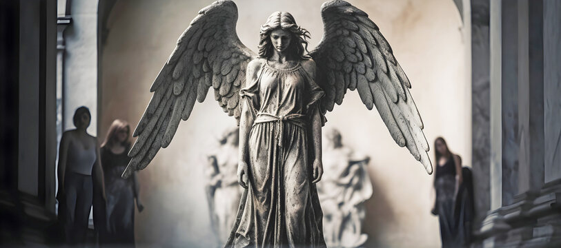statue of angel in a place of worship. AI generated.
