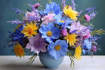 Cornflower Delight: Vibrant Floral Arrangement in Sunlit Hues