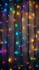 Obraz na płótnie Canvas Colorful Christmas lights on a wood background