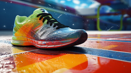Fototapeta premium sports shoe print marked on the floor of an athletics track