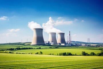 Fototapeta na wymiar A large nuclear power plant in rural landscape.